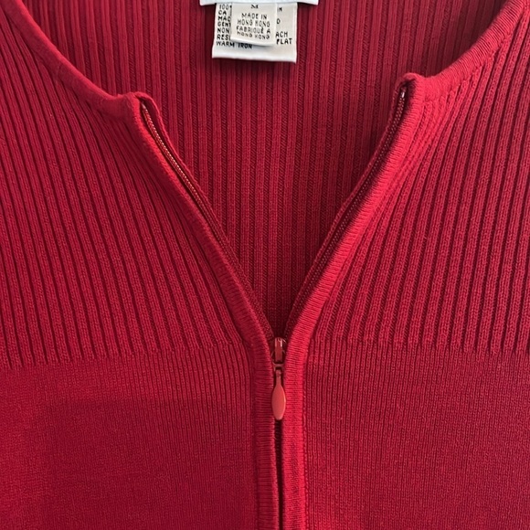 Talbots-M petite-red-rib detail,long sleeve, full zip,crewneck,cardigan sweater. - Picture 6 of 13